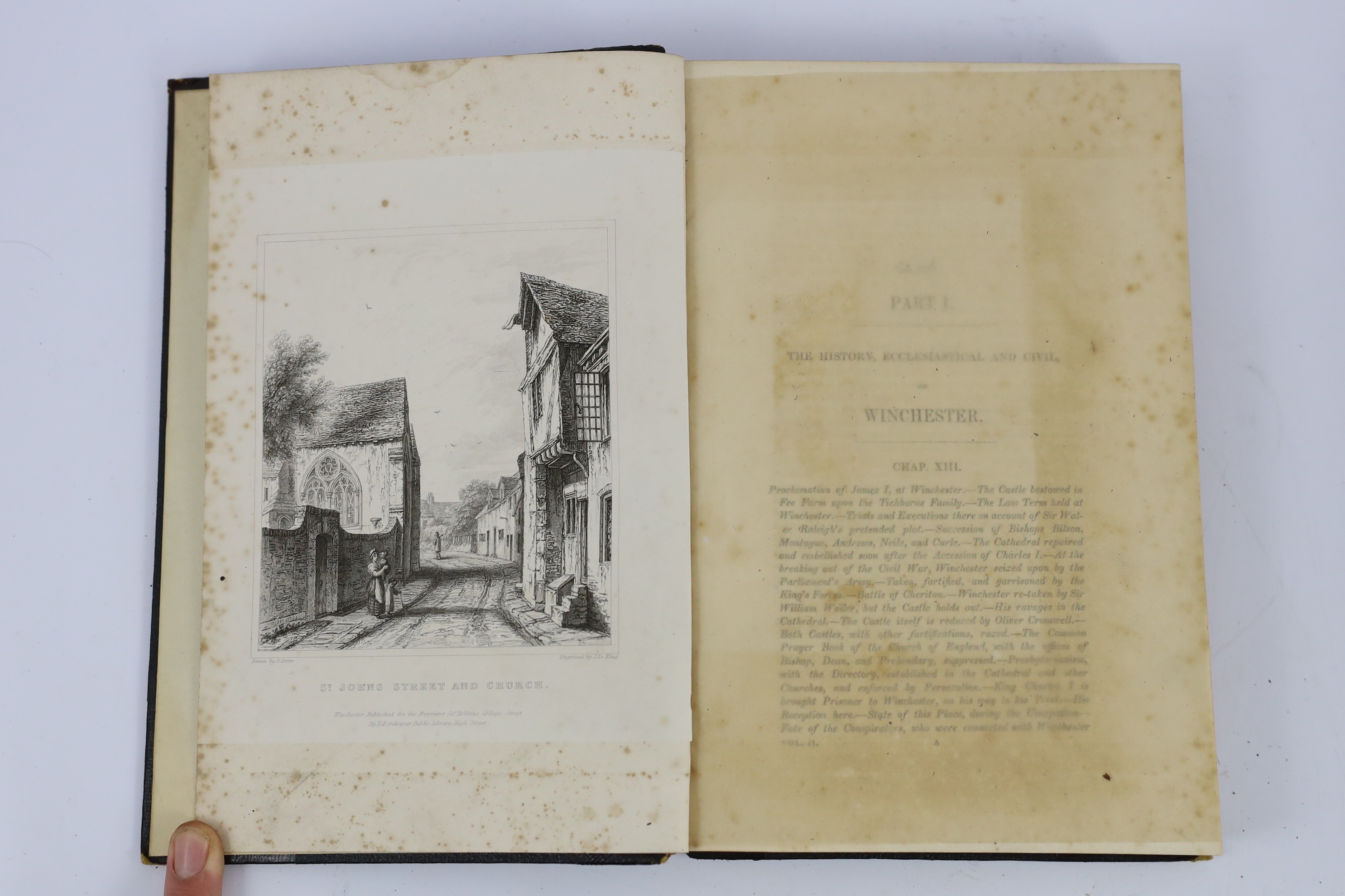 HANTS: Duthy, John - Sketches of Hampshire: embracing the architectural antiquities, topography, &c. of country adjacent to the River Itchen...8 plates (2 coloured), a map and text engravings; later 19th century black gi